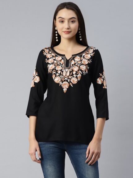Heer Kashmiri Black Kurti