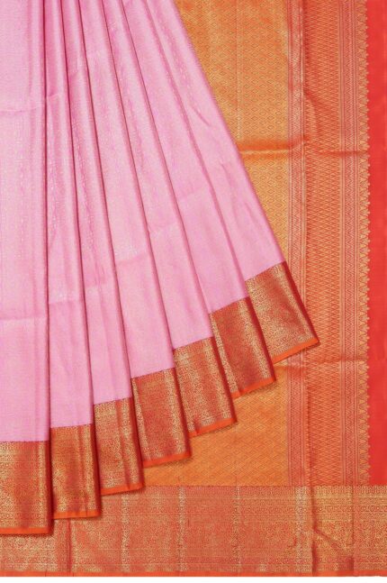Pink Kanchipuram Silk Saree with Bright Orange Border