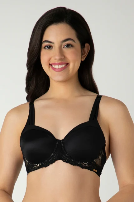 BLACK Glam Lace Padded Wired Balconette Bra
