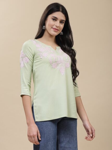 Heer Kashmiri Pastel Green Kurti