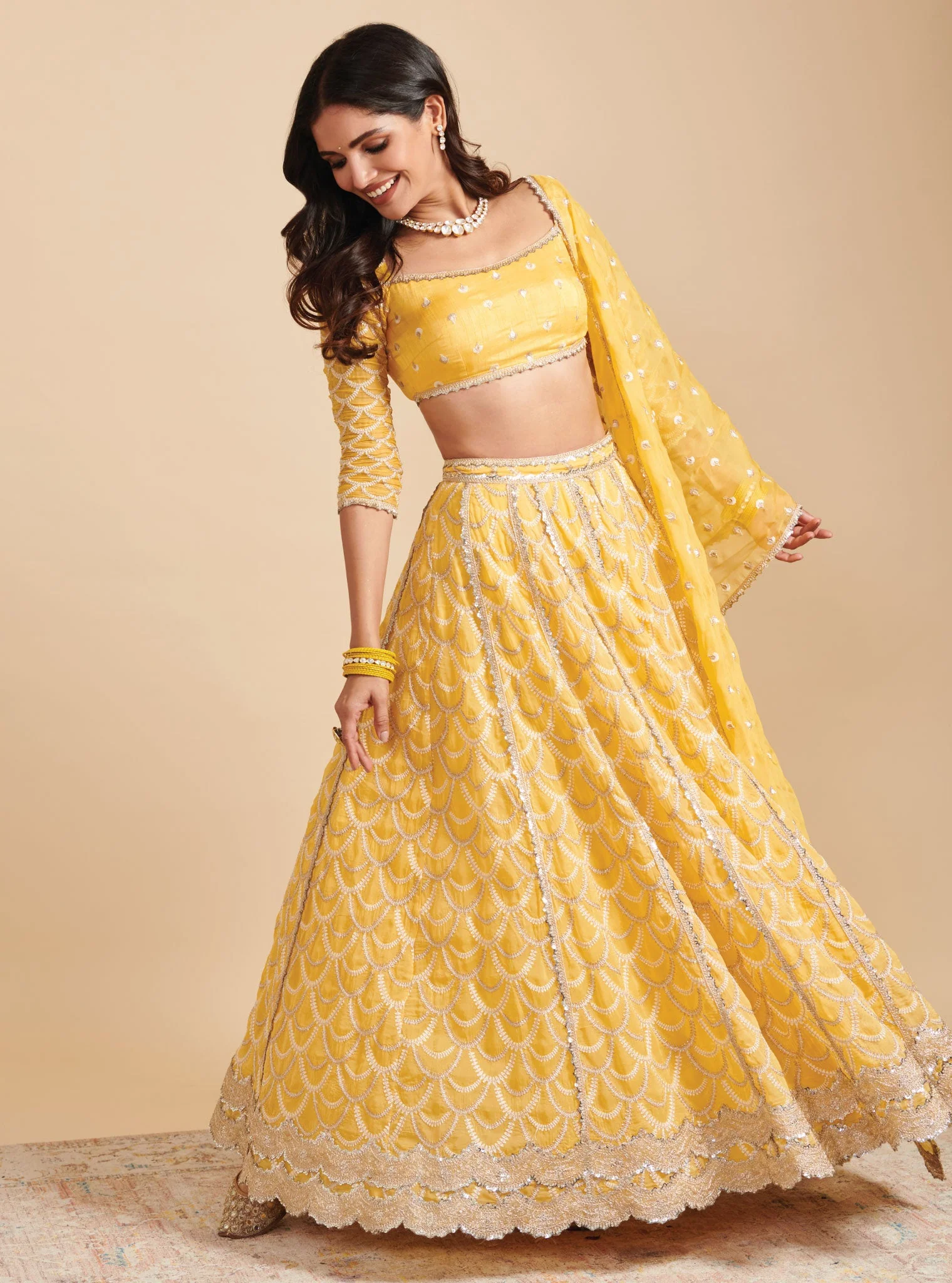 Morni Organza Yellow Lehenga - Image 5