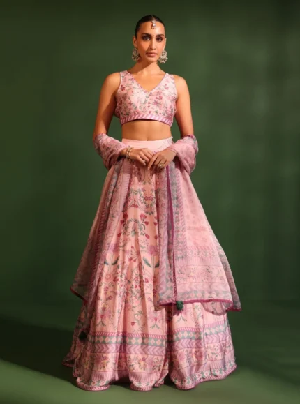 Cupro Satin Printed Jhanak Pink Lehenga