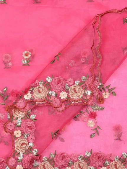 Organza Dupatta with Multicolor Floral Embroidery