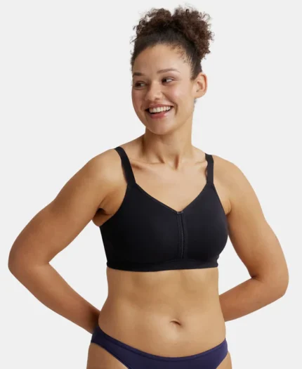 Black Combed Cotton Elastane Stretch Full Coverage Minimizer Bra