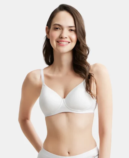 White Wire free Padded Super Combed Cotton Elastane Stretch Full Coverage  Bra
