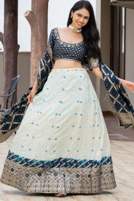 Blue Silk Blend Lehenga Set