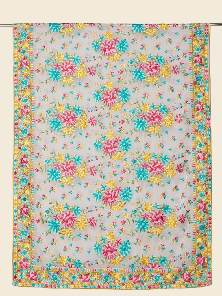Floral Embroidered White & Multi Georgette Dupatta - Image 5