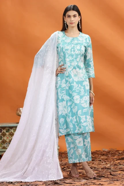 White Cotton Embroidered Dupatta