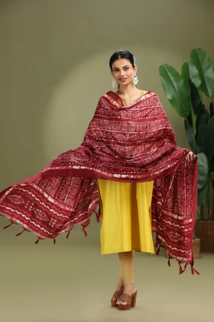 Wine Chiffon Floral Printed Dupatta