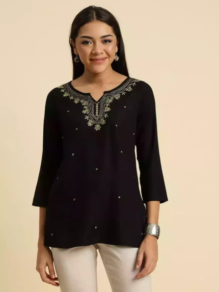 Black Pashmina Work Short Kurti