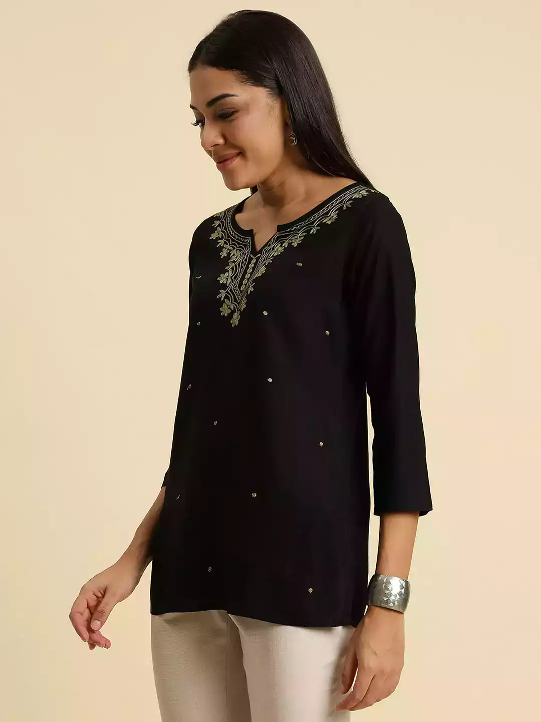 Black Pashmina Work Short Kurti - Image 6