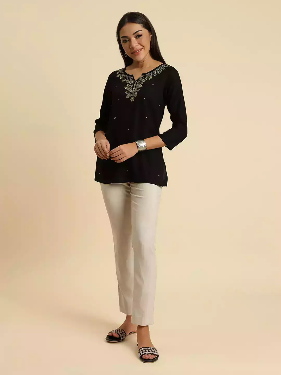 Black Pashmina Work Short Kurti - Image 3