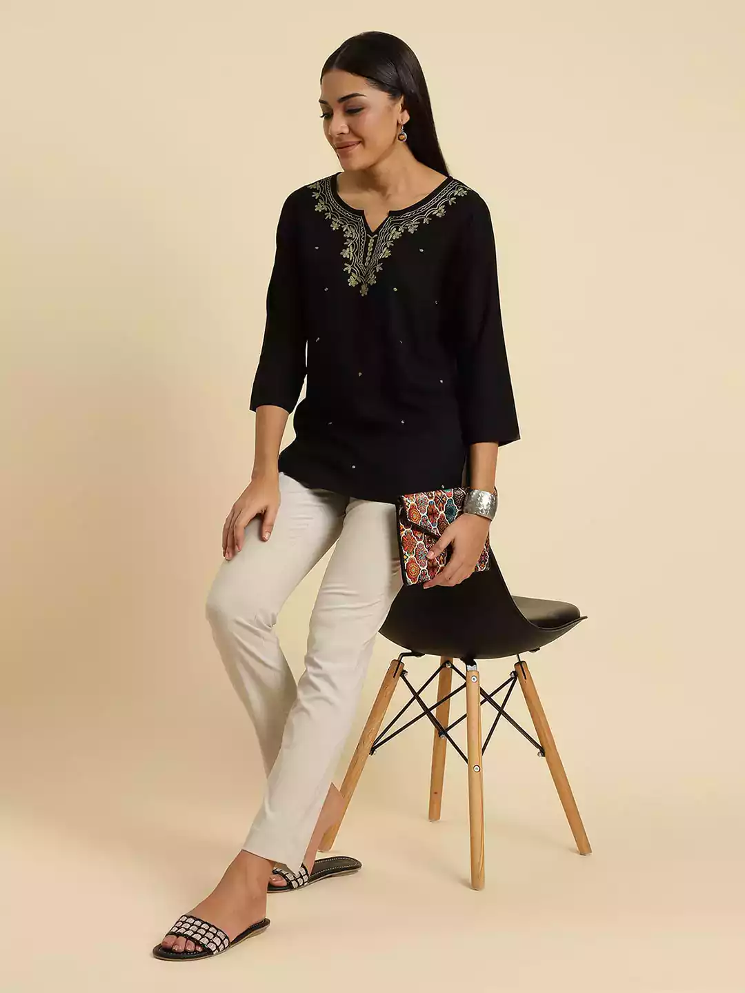 Black Pashmina Work Short Kurti - Image 4