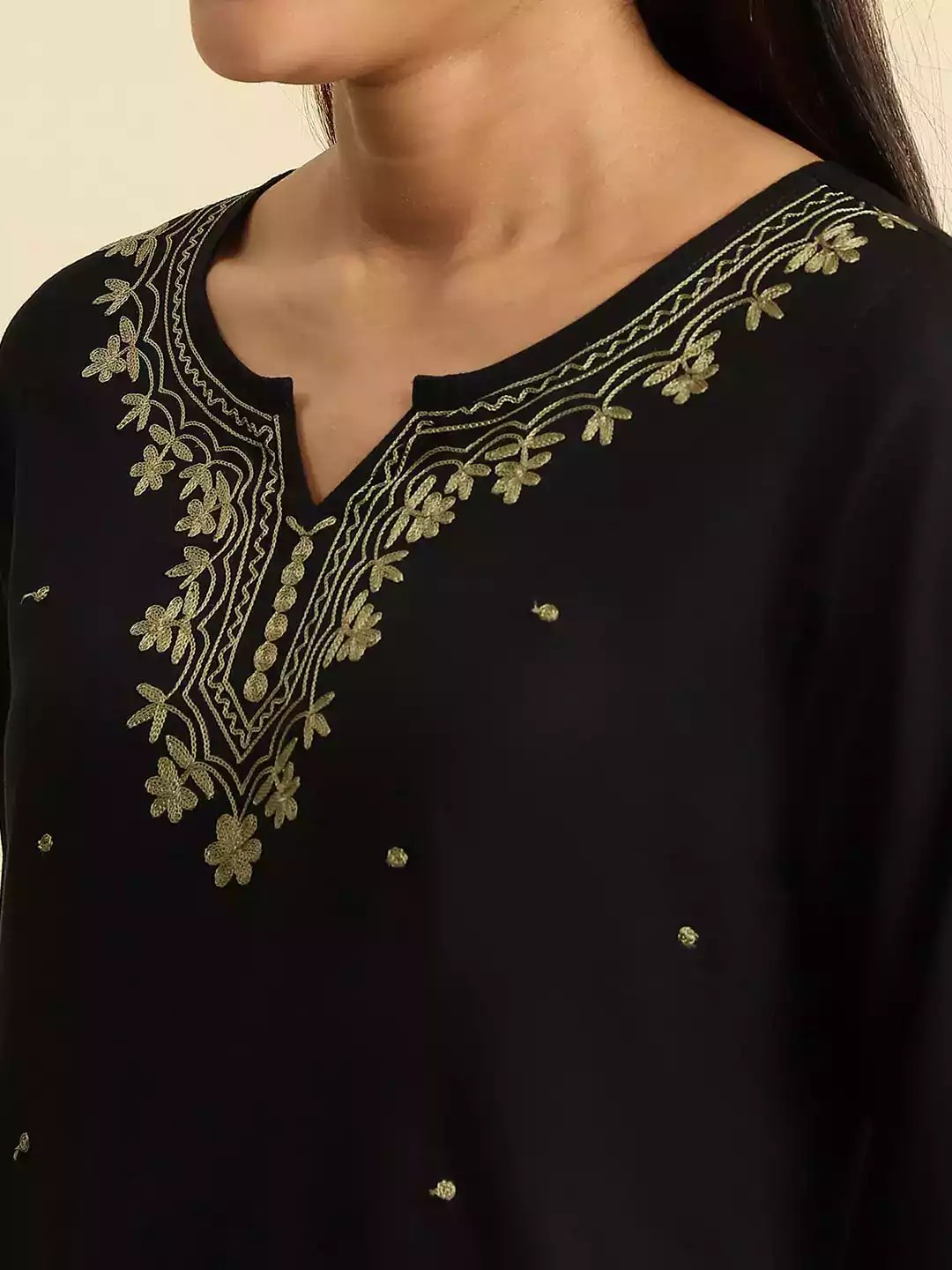 Black Pashmina Work Short Kurti - Image 5