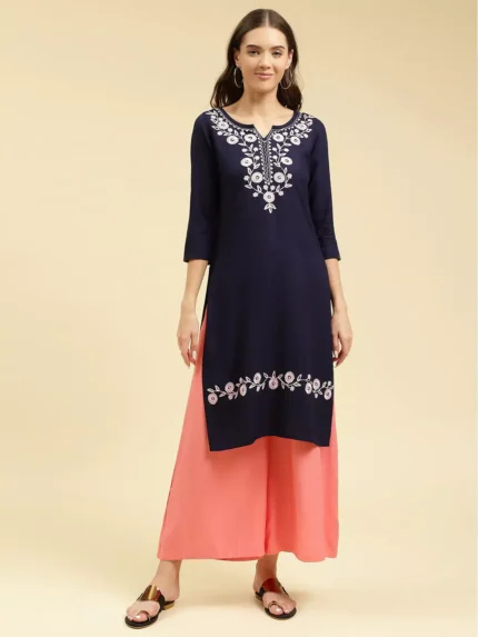 Blue Silk Work Kurti