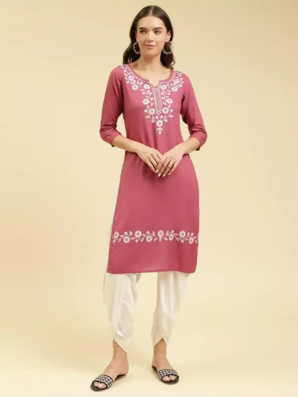 Pink Silk Work Kurti
