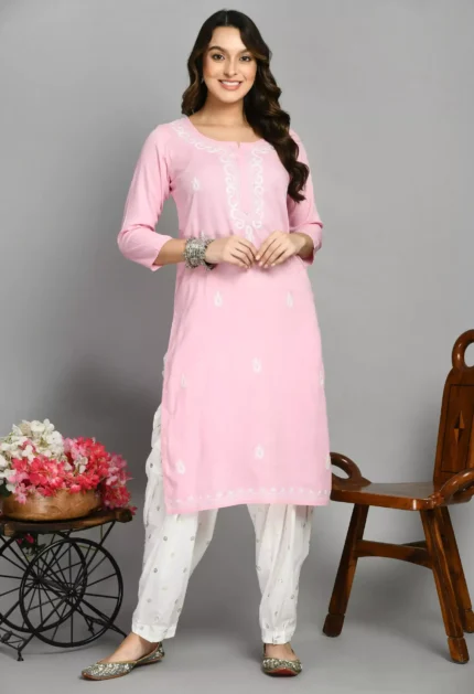 Light Pink Pashmina Work Kurti
