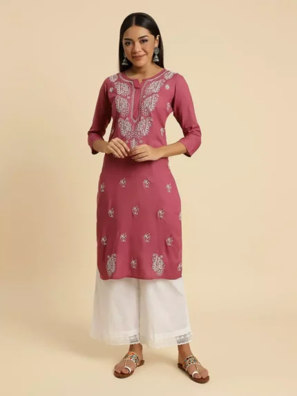 Wild Orchid Pink Chikankari Kurti