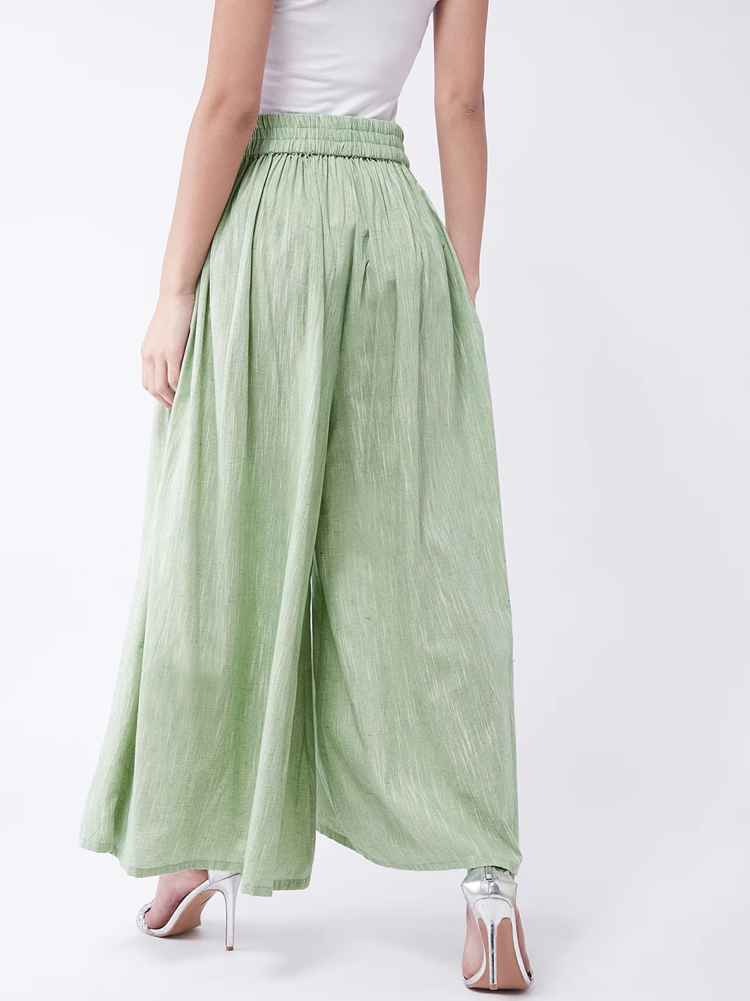 Green Smart Casual Handloom Palazzo - Image 6