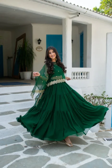 Bottle Green Cape Lehenga Choli