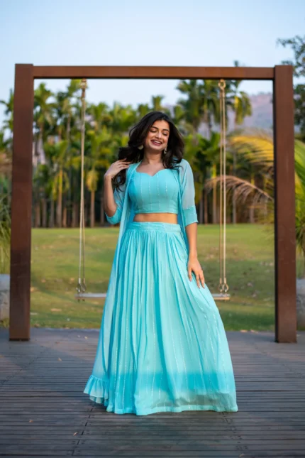 Sky Blue Lehenga with Jacket