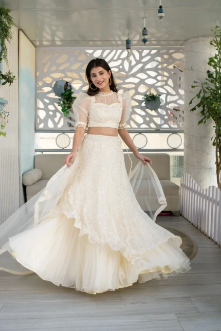 Georgette Cream Lehenga