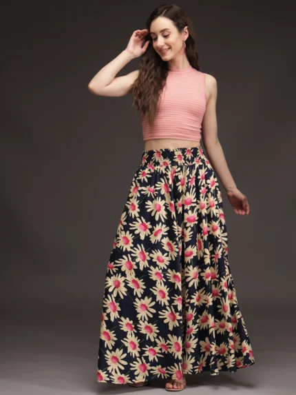 Women Flared Dark Blue, Pink, Yellow Viscose Rayon Palazzos