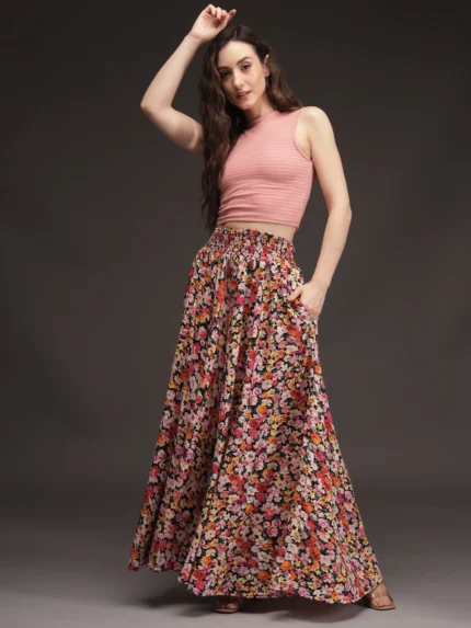 Women Flared Multicolor Viscose Rayon Palazzos